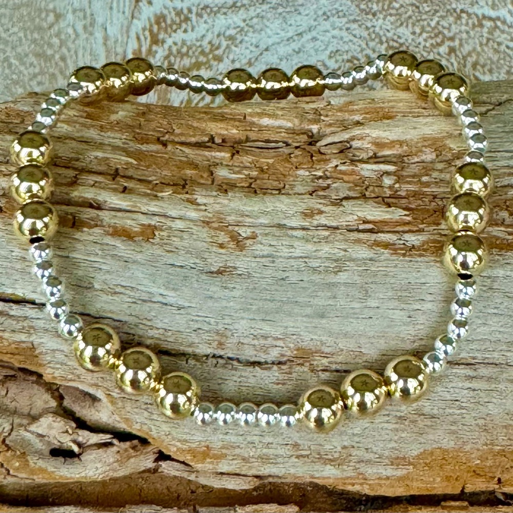 Station- Handmade 14k gold filled bead + sterling silver bead stretch bracelet
